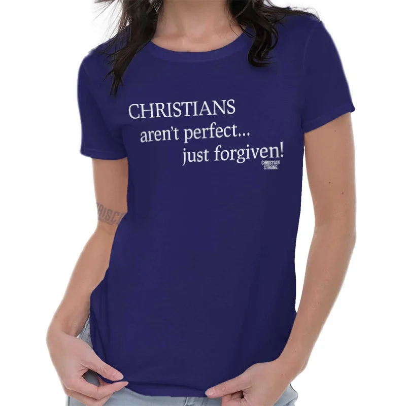 Crop Top Women T Shirt to Pair with High - Waisted BottomsChristian Strong - Christians Are Forgiven Printed Missy Fit T-Shirt