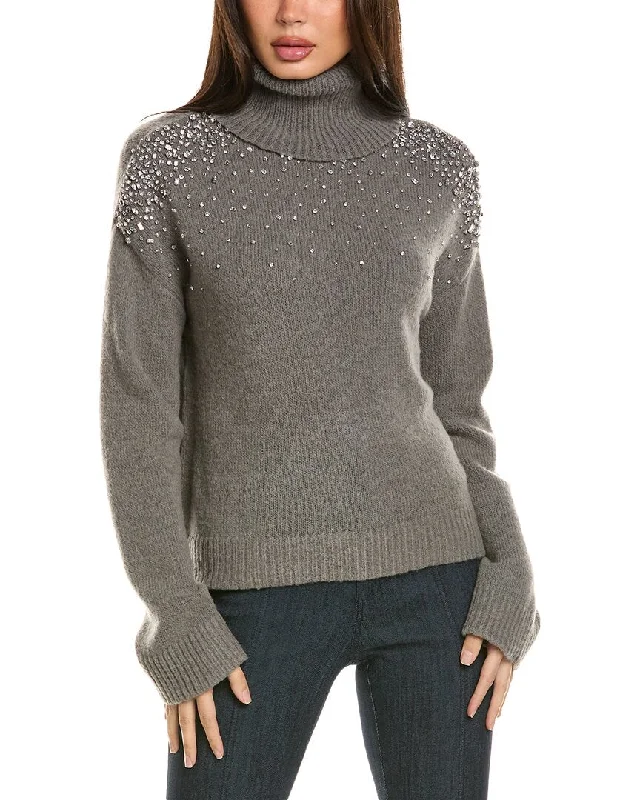 Sequin - Embellished Women Sweater for Special OccasionsCinq a Sept Alani Rhinestone Crackle Wool-Blend Turtleneck Top