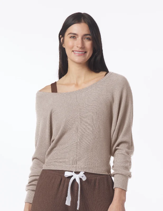 Cropped Women Sweater to Pair with High - Waisted BottomsComfort Dolman: Mocha