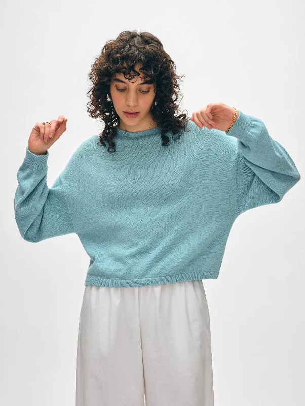 Cropped Women Sweater to Pair with High - Waisted BottomsCotton Linen Drop Shoulder Sweater