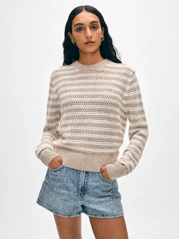 Striped Women Sweater with a Timeless PatternCotton Blend Mesh Crewneck