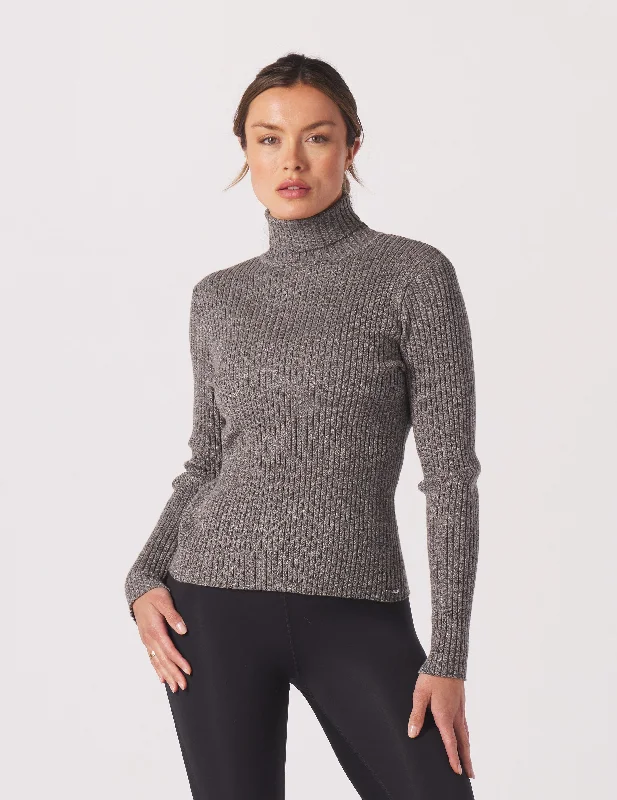 Cashmere Women Sweater with a Luxurious Soft TouchCouture Rib Turtle Neck: Charcoal Heather