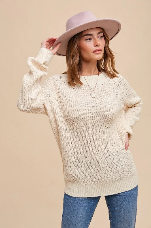 Cropped Women Sweater to Pair with High - Waisted BottomsCream Open Knit Sweater