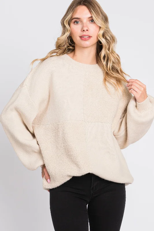 Mock - Neck Women Sweater for a Modern TwistCream Textured Checker Sweater