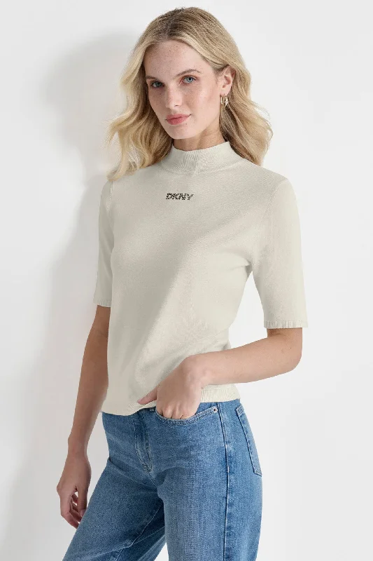 Organic Cotton Women Sweater for an Eco - Friendly ChoiceMOCK NECK LOGO SWEATER