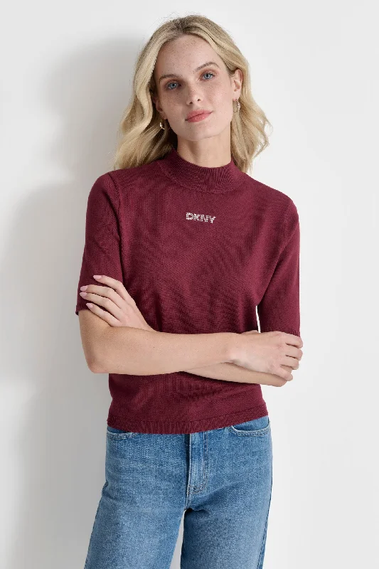 Open - Front Women Sweater for Easy LayeringMOCK NECK LOGO SWEATER