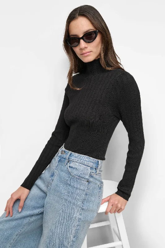 Hand - Knitted Women Sweater with Artisanal CharmRIBBED MOCK NECK BODYSUIT