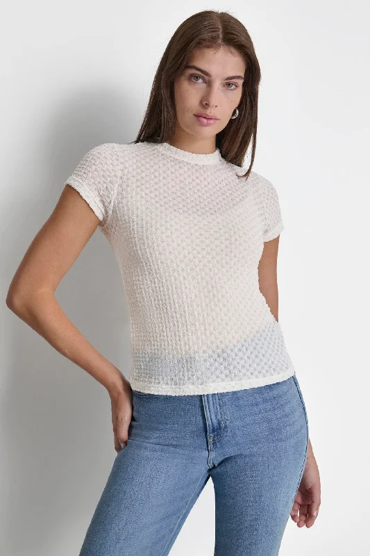 Long - Sleeve Women Sweater with Ribbed CuffsPEBBLE LACE TOP