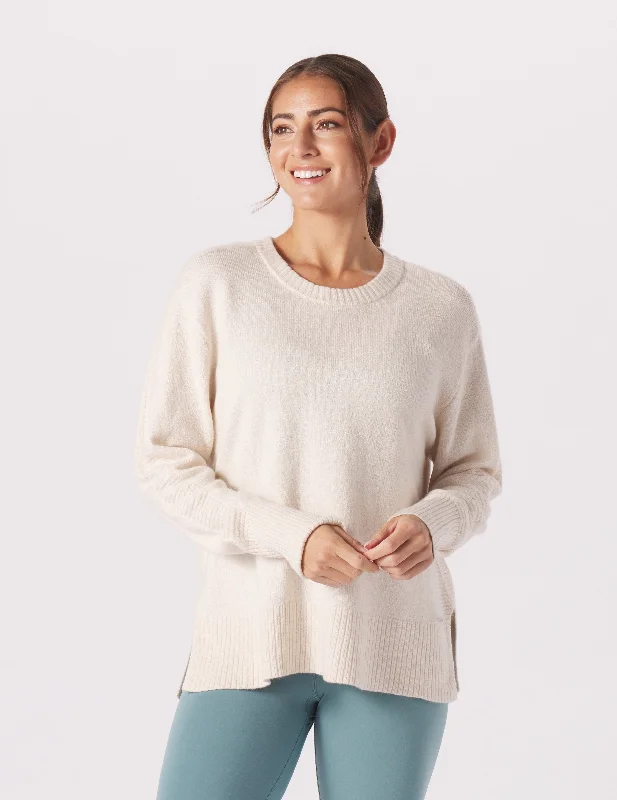 V - Neck Women Sweater to Elongate the NecklineElevated Knit Crew: Oatmilk Heather