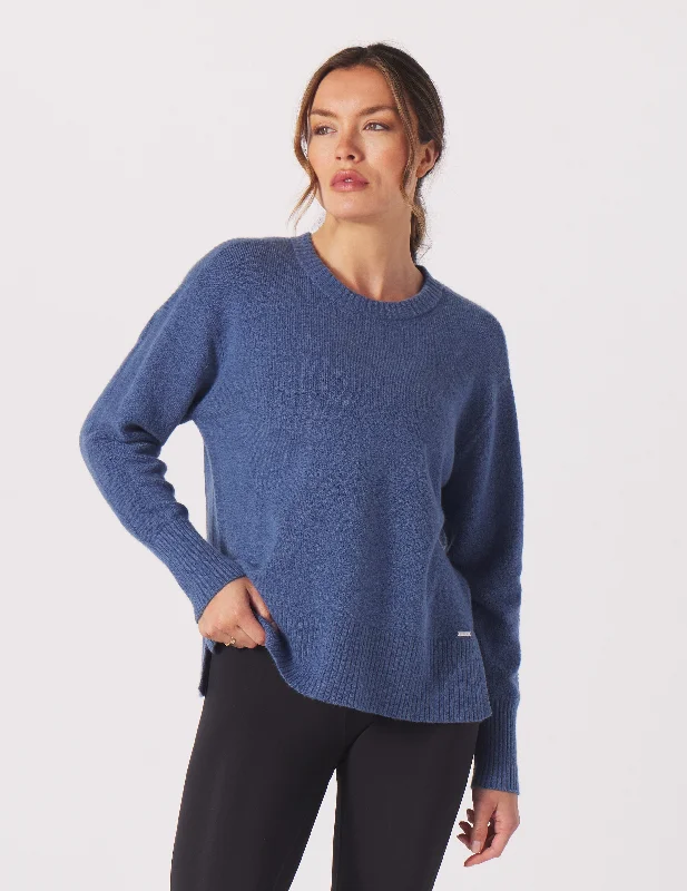 Striped Women Sweater with a Timeless PatternElevated Knit Crew: Washed Blue Heather