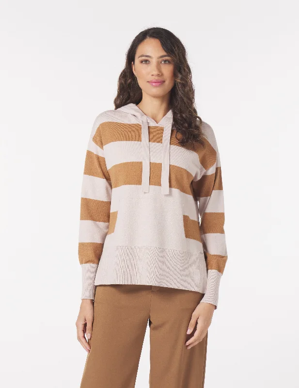 Striped Women Sweater with a Timeless PatternElite Hoodie: Oatmilk/Almond Rugby Stripe