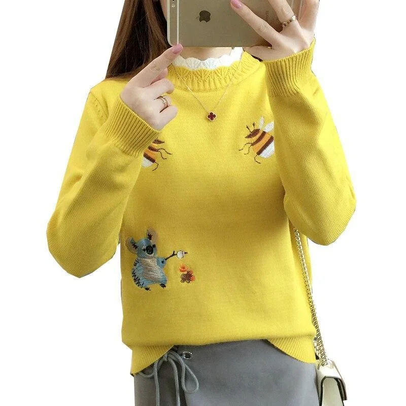 Color - Blocked Women Sweater for a Bold Fashion StatementEmbroidered Crewneck Women Sweater