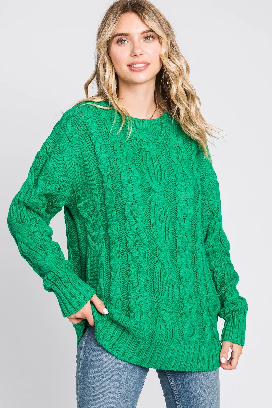 Chunky Knit Women Sweater for Winter WarmthGreen Chunky Cable Knit Sweater