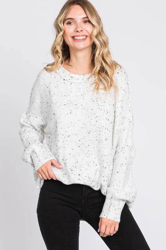 Mock - Neck Women Sweater for a Modern TwistIvory Speckled Knit Sweater