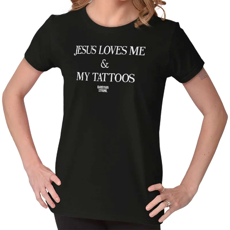 Pocketed Women T Shirt for Added FunctionalityJesus Loves My Tattoo Ladies T Shirt