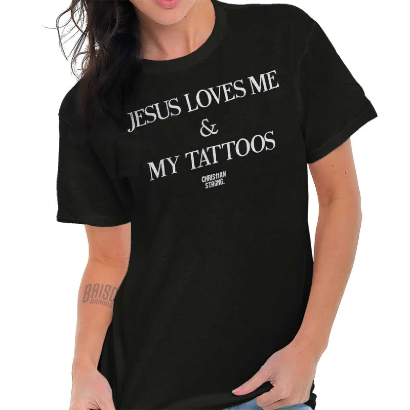 Striped Women T Shirt in a Classic PatternJesus Loves My Tattoo T Shirt