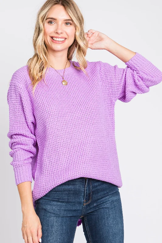 Plus - Size Women Sweater with a Flattering FitLavender Waffle Knit Round Hem Sweater