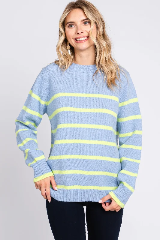 Lightweight Women Sweater for Spring and FallLight Blue Neon Striped Sweater