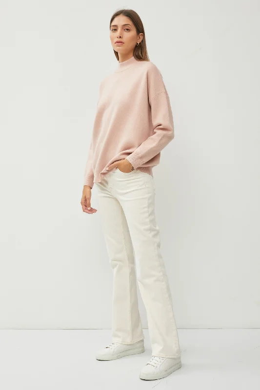 Oversized Women Sweater for a Cozy and Fashionable LookLight Pink Mock Neck Sweater