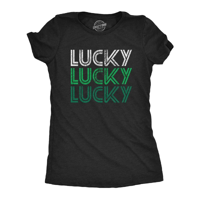 Distressed Women T Shirt with a Laid - Back AestheticLucky Lucky Lucky Women's T Shirt