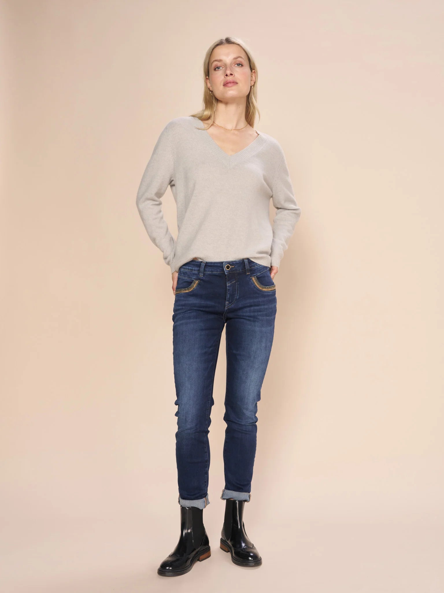 Open - Front Women Sweater for Easy LayeringMos Mosh Dark Blue Ankle Naomi Achilles Jeans