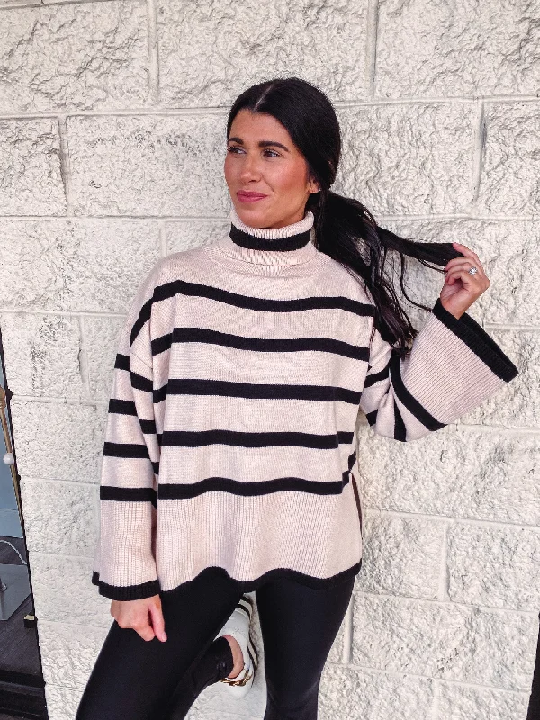 Cashmere Women Sweater with a Luxurious Soft TouchNatural And Black Stripe Sweater