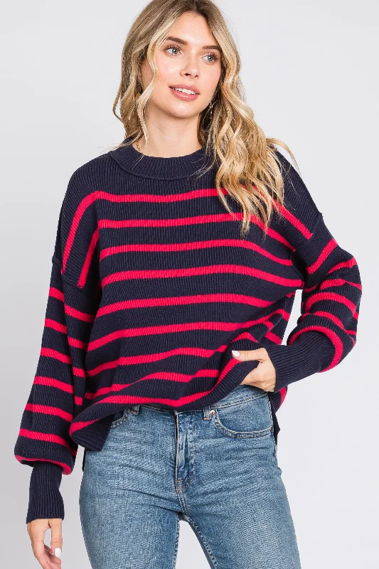 Cashmere Women Sweater with a Luxurious Soft TouchNavy Striped Long Sleeve Knit Sweater