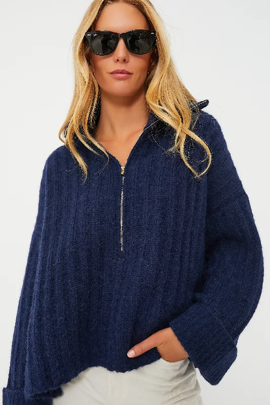 Chunky Knit Women Sweater for Winter WarmthNavy Uma Poncho