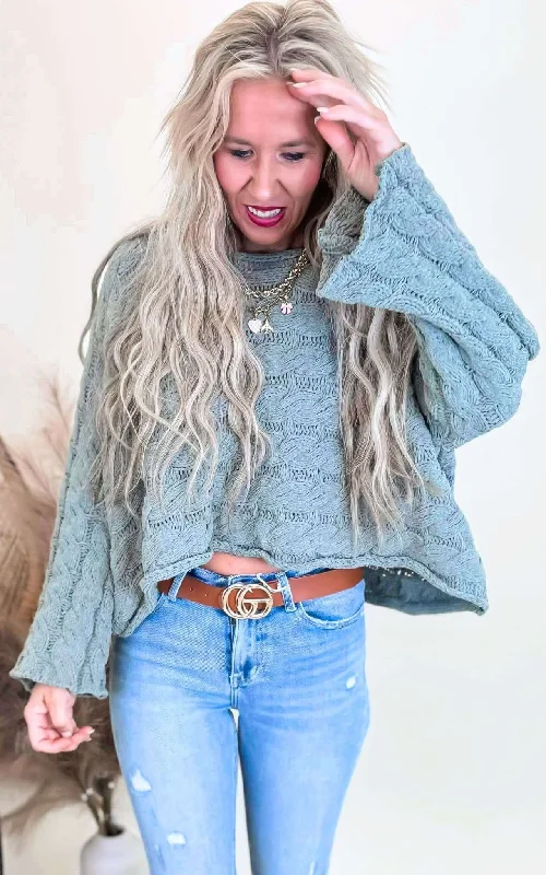 Cropped Women Sweater to Pair with High - Waisted BottomsOlive Cropped Solid Knit Sweater | POL