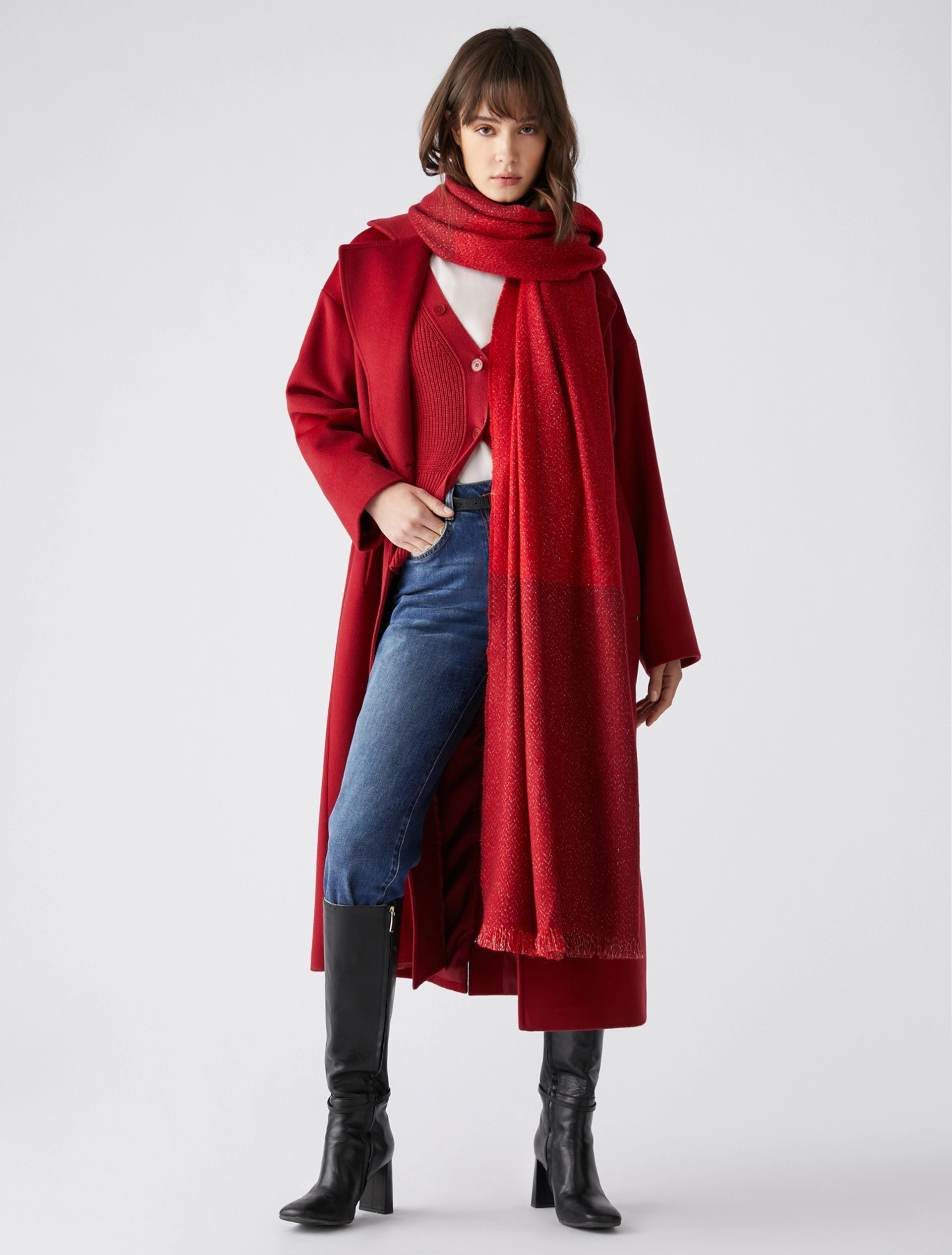 Open - Front Women Sweater for Easy LayeringPENNYBLACK Wool Broadcloth Midi Red Eolo Coat