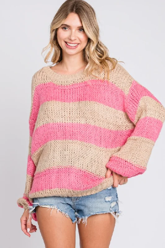 Oversized Women Sweater for a Cozy and Fashionable LookPink Striped Knit Sweater