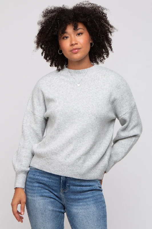 Cropped Women Sweater to Pair with High - Waisted BottomsSilver Bubble Sleeve Sweater