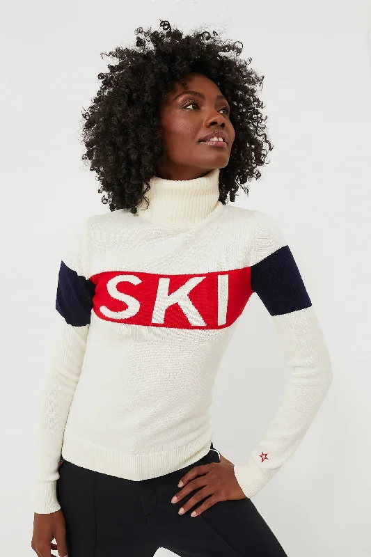 Cropped Women Sweater to Pair with High - Waisted BottomsSnow White Ski Sweater II