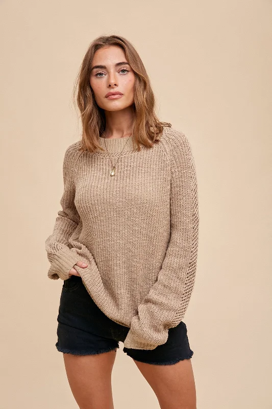 Striped Women Sweater with a Timeless PatternTaupe Open Knit Sweater