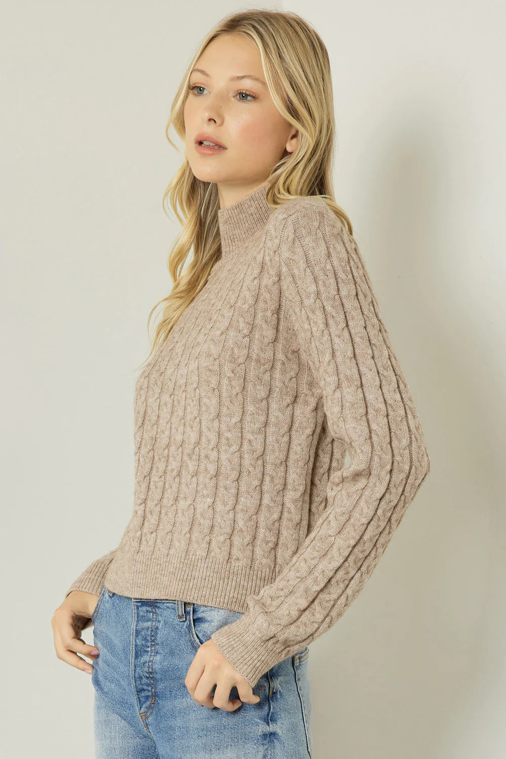 Plus - Size Women Sweater with a Flattering FitSimplicity Taupe Cable Knit Sweater