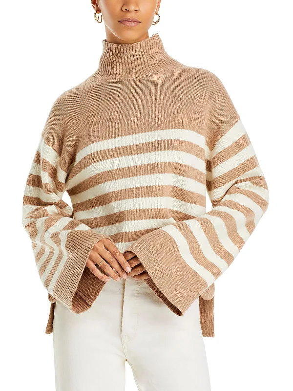 Lightweight Women Sweater for Spring and FallWomens Wool Blend Ribbed Trim Mock Turtleneck Sweater