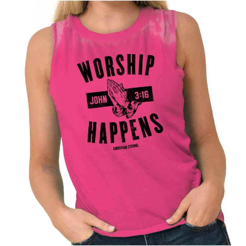 Striped Women T Shirt in a Classic PatternWorship Happens Junior Muscle T-shirt