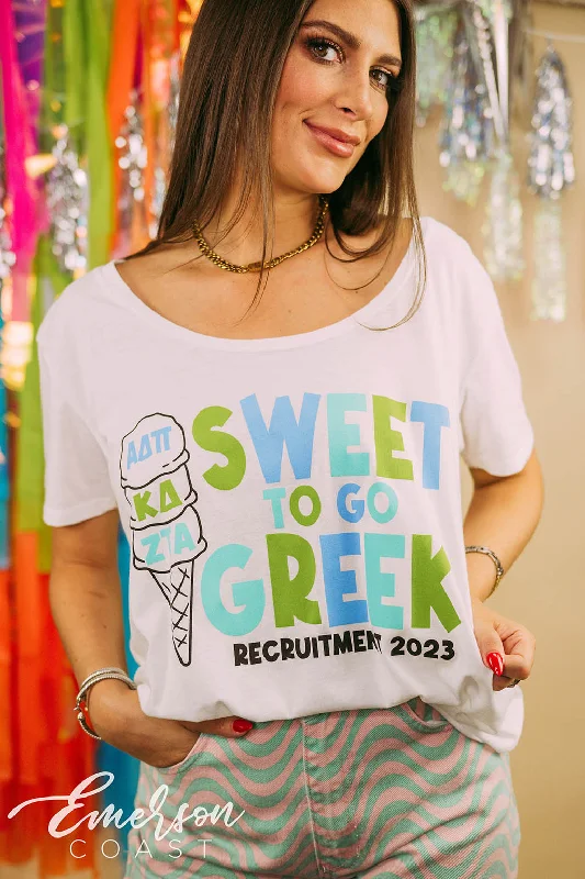 Graphic Print Women T Shirt for a Trendy StatementZeta Sweet to go Greek Tee