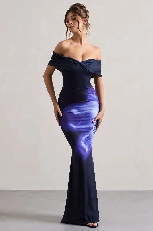 Backless Women Dress for a Sexy and Alluring Look at Evening EventsAlaia | Navy Floral Print Bardot Maxi Dress