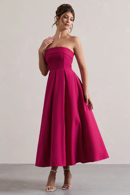 Sheath Women Dress with a Tailored Fit for a Professional LookAnnalise | Hot Pink Bandeau Skater Midi Dress