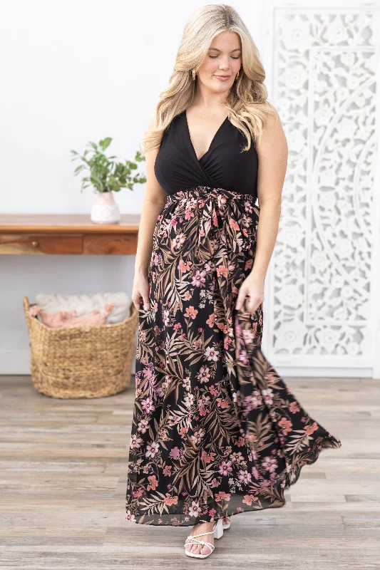 Strapless Women Dress with a Built - in Bra for Comfort and SupportBlack Chiffon Sleeveless Maxi Dress