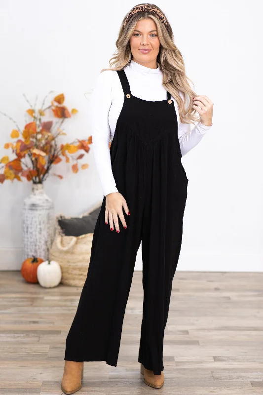 Strapless Women Dress with a Built - in Bra for Comfort and SupportBlack Wide Leg Overalls With Pleats