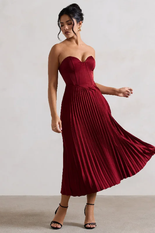 Lace - Embellished Women Dress for an Elegant and Sophisticated AppearanceBordeaux | Berry Satin Corset Style Midi Dress