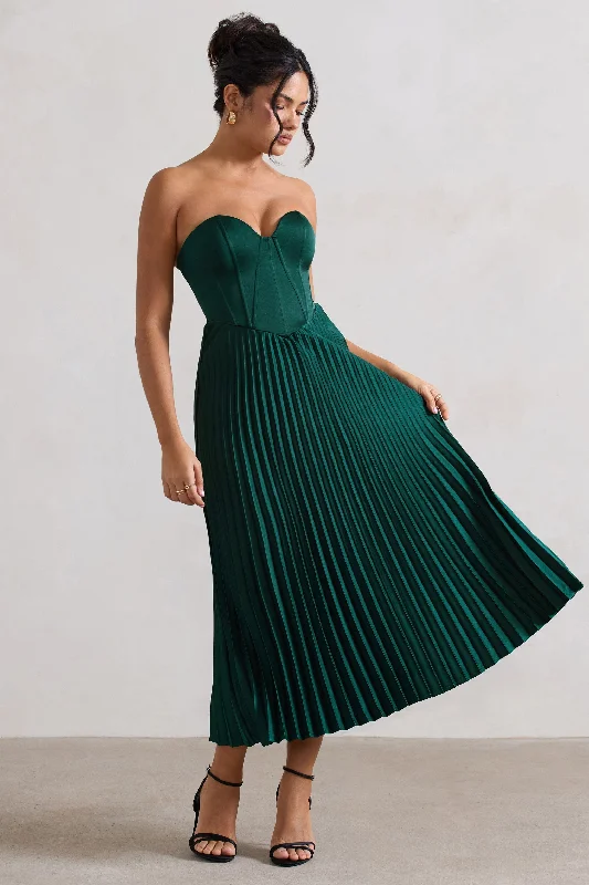 Sheath Women Dress with a Tailored Fit for a Professional LookBordeaux | Green Satin Corset Style Midi Dress