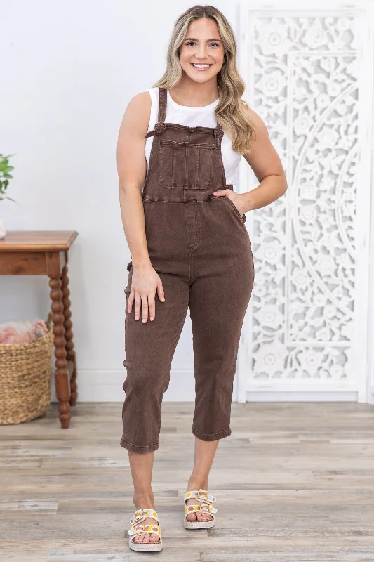 Little Black Women Dress with Sequins for a Glamorous Night OutBrown Washed Knot Strap Relaxed Overalls