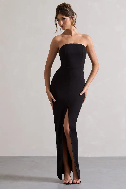 Mermaid - Style Women Dress with a Fitted Silhouette for Special OccasionsCailin | Black Strapless Split Maxi Dress