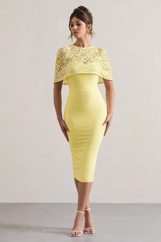 Ball Gown Women Dress with a Full Skirt for a Princess - like LookClaudette | Lemon Bodycon Midi Dress With Lace Overlay