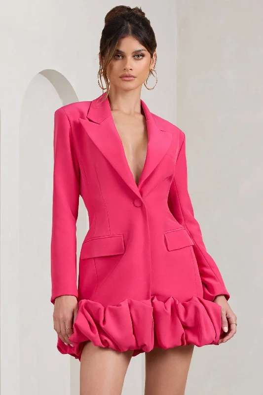 Sheath Women Dress with a Tailored Fit for a Professional LookCloud Catching | Hot Pink Tailored Blazer Mini Dress With Ruffled Hem