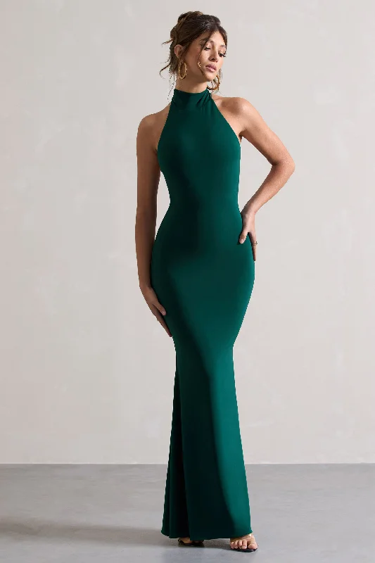 Empire Waist Women Dress to Accentuate the Bust and Conceal the WaistColorado | Bottle Green High-Neck Fishtail Maxi Dress