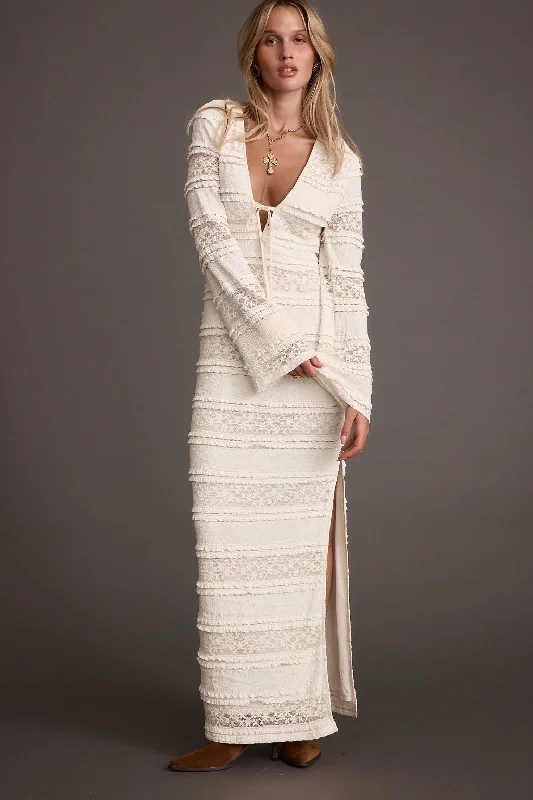 Lace - Embellished Women Dress for an Elegant and Sophisticated AppearanceMelrose Ivory Long Sleeve Lace Maxi Dress